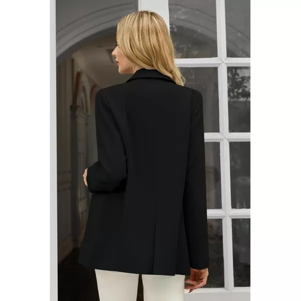 luvamia Blazers for Women Business Casual Long Sleeves Work Professional Suits Dressy Jackets with Pocket Office OutfitsTrue Black