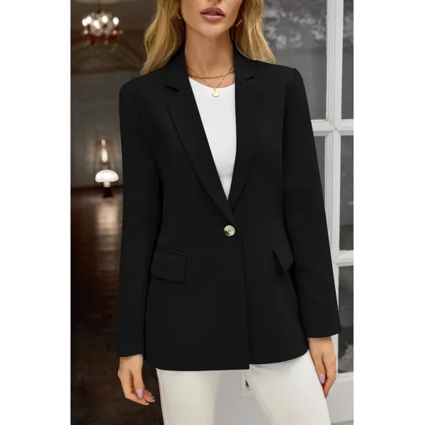 luvamia Blazers for Women Business Casual Long Sleeves Work Professional Suits Dressy Jackets with Pocket Office OutfitsTrue Black