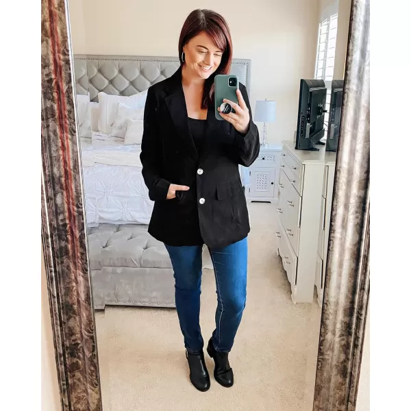 luvamia Blazers for Women Business Casual Twill Long Blazers Suit Jackets Dressy Office Work Professional Coat Loose FitBlack