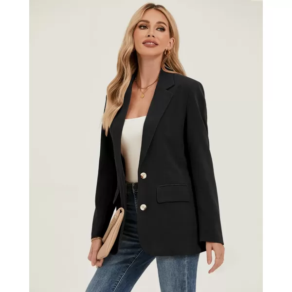 luvamia Blazers for Women Business Casual Twill Long Blazers Suit Jackets Dressy Office Work Professional Coat Loose FitBlack