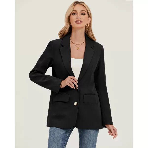 luvamia Blazers for Women Business Casual Twill Long Blazers Suit Jackets Dressy Office Work Professional Coat Loose FitBlack