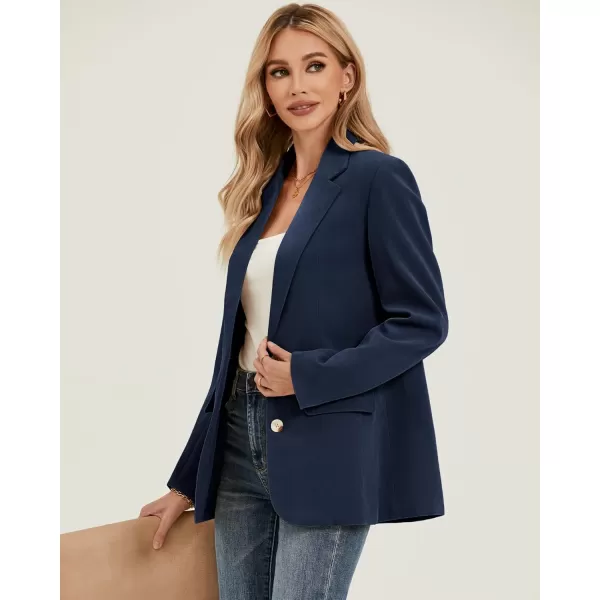 luvamia Blazers for Women Business Casual Twill Long Blazers Suit Jackets Dressy Office Work Professional Coat Loose FitDress Blues