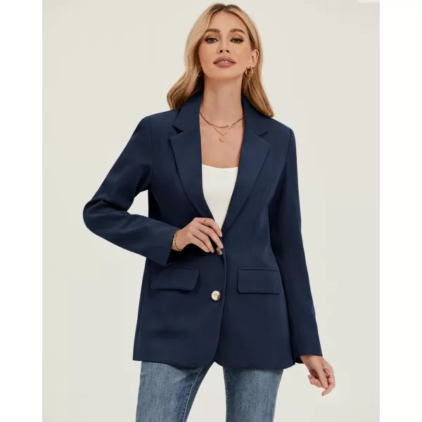 luvamia Blazers for Women Business Casual Twill Long Blazers Suit Jackets Dressy Office Work Professional Coat Loose FitDress Blues