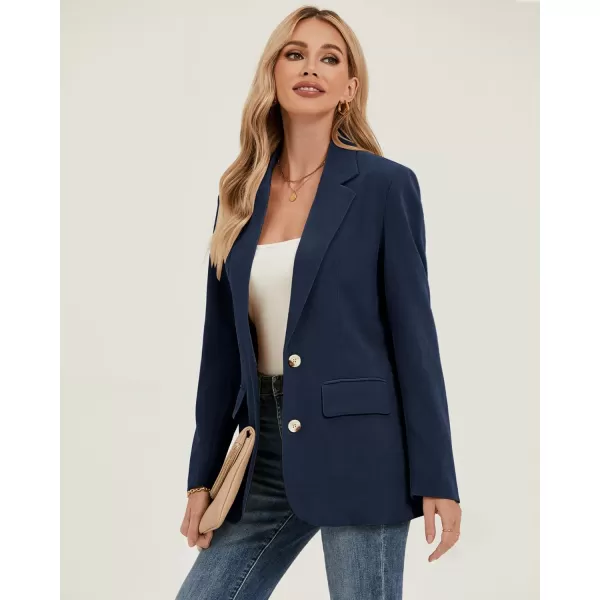 luvamia Blazers for Women Business Casual Twill Long Blazers Suit Jackets Dressy Office Work Professional Coat Loose FitDress Blues