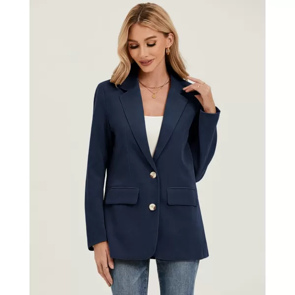 luvamia Blazers for Women Business Casual Twill Long Blazers Suit Jackets Dressy Office Work Professional Coat Loose FitDress Blues