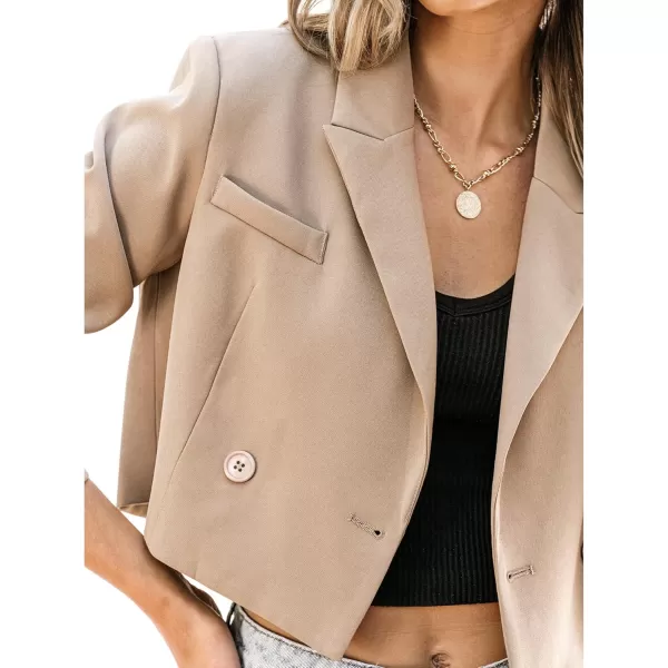 luvamia Cropped Blazers for Women Business Casual Open Front Long Sleeve Suit Jacket Trendy Oversized Work Office BlazerApricot