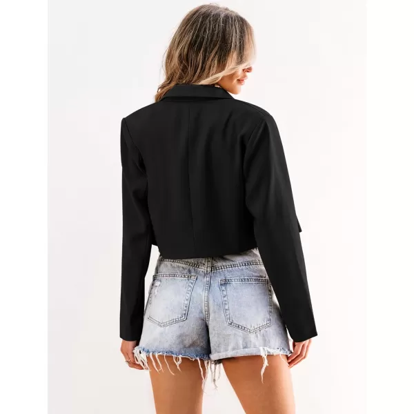 luvamia Cropped Blazers for Women Business Casual Open Front Long Sleeve Suit Jacket Trendy Oversized Work Office BlazerBlack