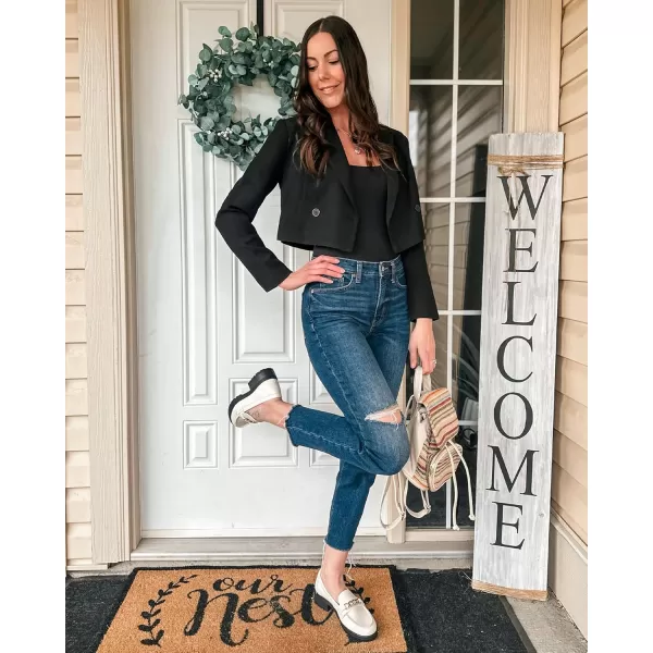 luvamia Cropped Blazers for Women Business Casual Open Front Long Sleeve Suit Jacket Trendy Oversized Work Office BlazerBlack