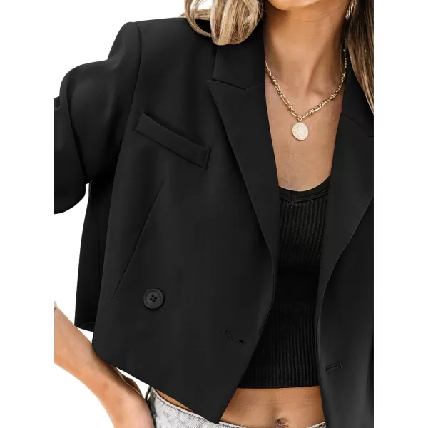 luvamia Cropped Blazers for Women Business Casual Open Front Long Sleeve Suit Jacket Trendy Oversized Work Office BlazerBlack