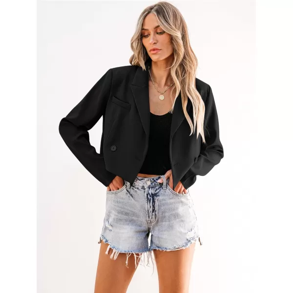 luvamia Cropped Blazers for Women Business Casual Open Front Long Sleeve Suit Jacket Trendy Oversized Work Office BlazerBlack