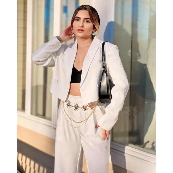 luvamia Cropped Blazers for Women Business Casual Open Front Long Sleeve Suit Jacket Trendy Oversized Work Office BlazerCream White