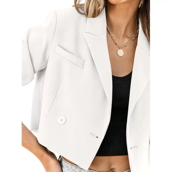luvamia Cropped Blazers for Women Business Casual Open Front Long Sleeve Suit Jacket Trendy Oversized Work Office BlazerCream White