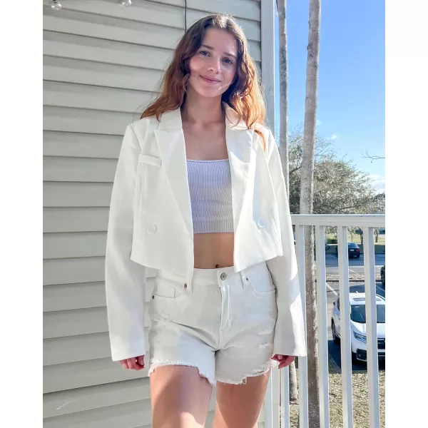 luvamia Cropped Blazers for Women Business Casual Open Front Long Sleeve Suit Jacket Trendy Oversized Work Office BlazerCream White