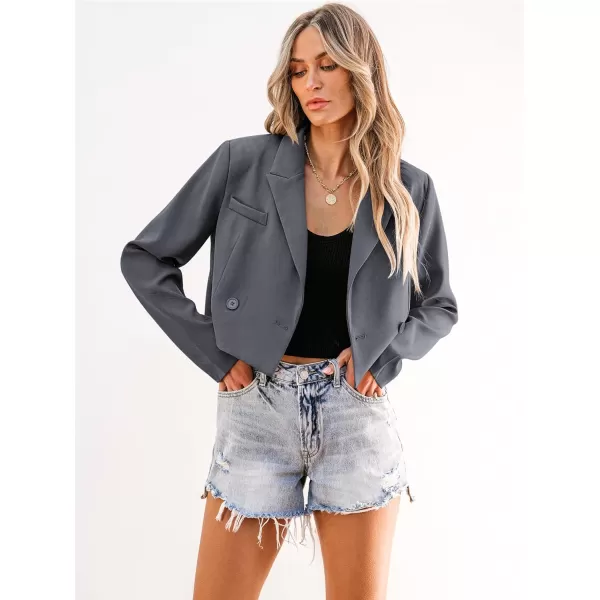 luvamia Cropped Blazers for Women Business Casual Open Front Long Sleeve Suit Jacket Trendy Oversized Work Office BlazerGray