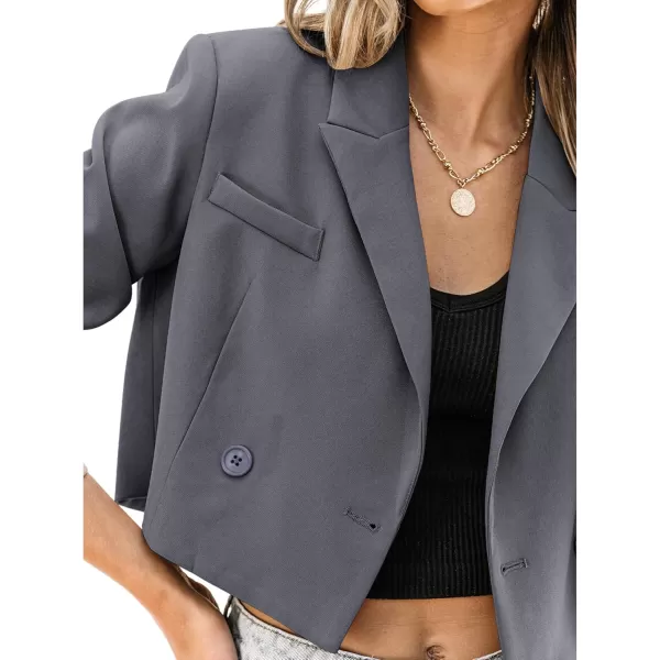 luvamia Cropped Blazers for Women Business Casual Open Front Long Sleeve Suit Jacket Trendy Oversized Work Office BlazerGray