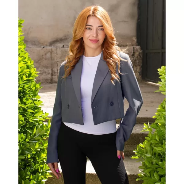 luvamia Cropped Blazers for Women Business Casual Open Front Long Sleeve Suit Jacket Trendy Oversized Work Office BlazerGray