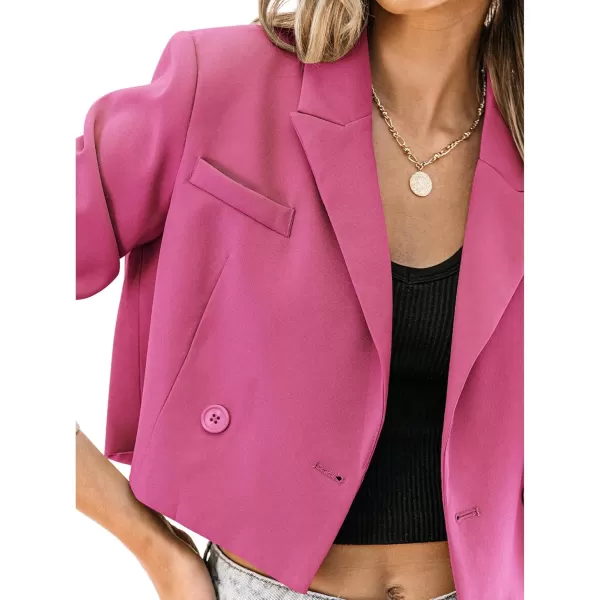 luvamia Cropped Blazers for Women Business Casual Open Front Long Sleeve Suit Jacket Trendy Oversized Work Office BlazerHot Pink