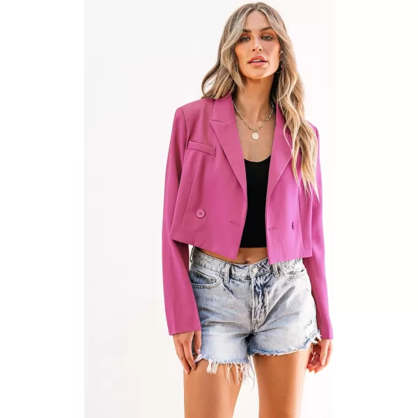 luvamia Cropped Blazers for Women Business Casual Open Front Long Sleeve Suit Jacket Trendy Oversized Work Office BlazerHot Pink