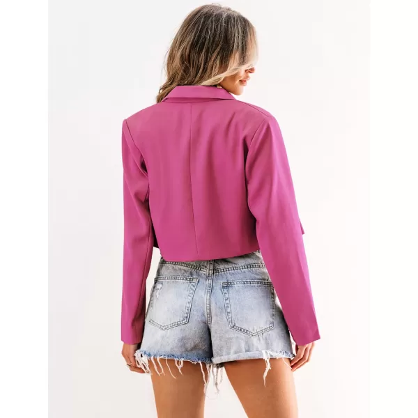 luvamia Cropped Blazers for Women Business Casual Open Front Long Sleeve Suit Jacket Trendy Oversized Work Office BlazerHot Pink