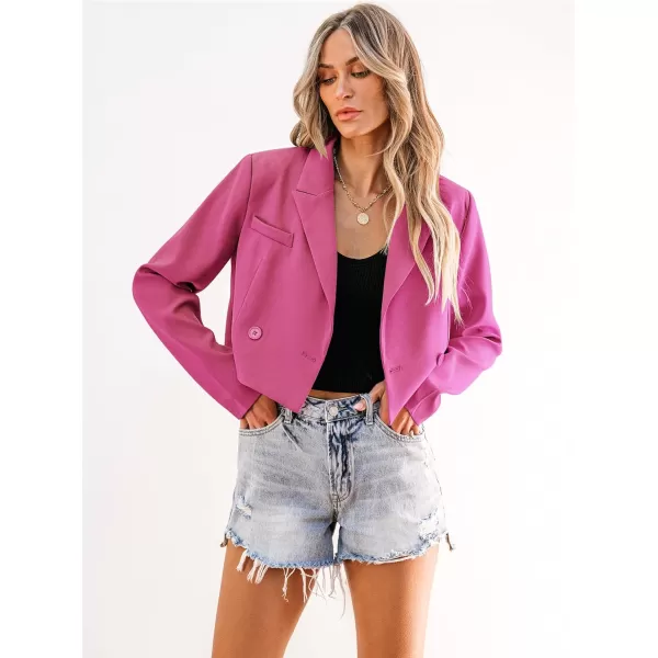 luvamia Cropped Blazers for Women Business Casual Open Front Long Sleeve Suit Jacket Trendy Oversized Work Office BlazerHot Pink