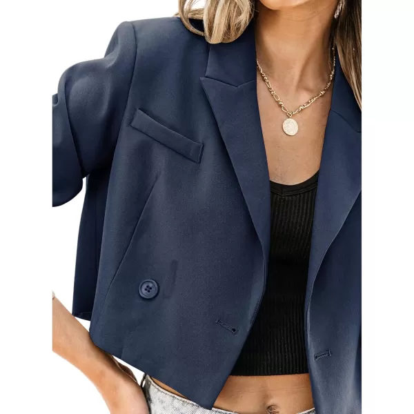 luvamia Cropped Blazers for Women Business Casual Open Front Long Sleeve Suit Jacket Trendy Oversized Work Office BlazerNavy Blue