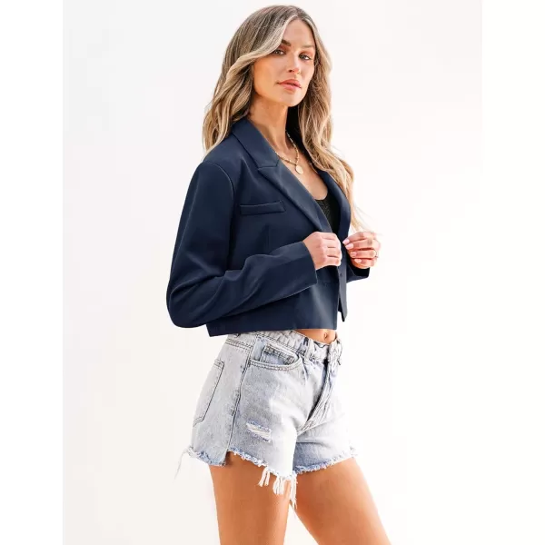 luvamia Cropped Blazers for Women Business Casual Open Front Long Sleeve Suit Jacket Trendy Oversized Work Office BlazerNavy Blue