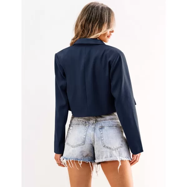 luvamia Cropped Blazers for Women Business Casual Open Front Long Sleeve Suit Jacket Trendy Oversized Work Office BlazerNavy Blue