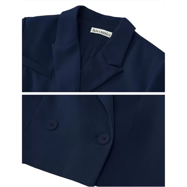 luvamia Cropped Blazers for Women Business Casual Open Front Long Sleeve Suit Jacket Trendy Oversized Work Office BlazerNavy Blue