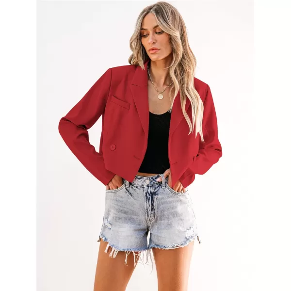 luvamia Cropped Blazers for Women Business Casual Open Front Long Sleeve Suit Jacket Trendy Oversized Work Office BlazerRed