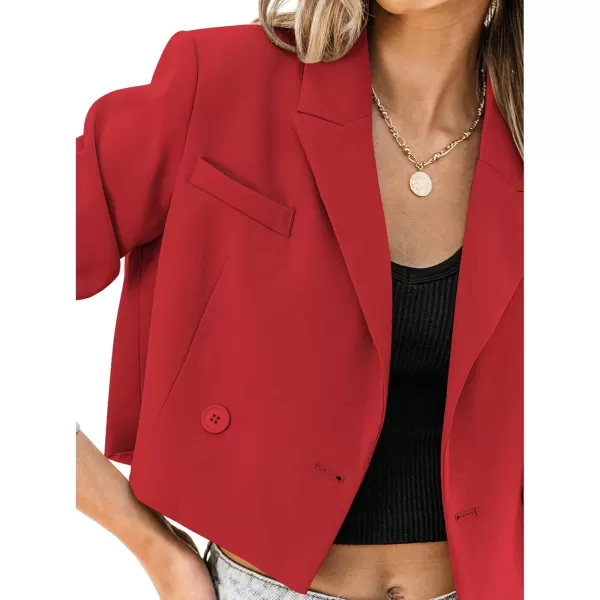 luvamia Cropped Blazers for Women Business Casual Open Front Long Sleeve Suit Jacket Trendy Oversized Work Office BlazerRed