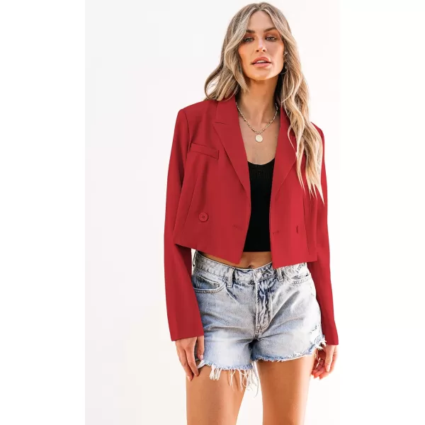 luvamia Cropped Blazers for Women Business Casual Open Front Long Sleeve Suit Jacket Trendy Oversized Work Office BlazerRed