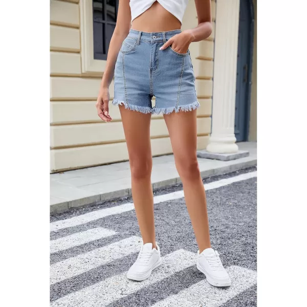 luvamia Jean Shorts for Women Trendy High Waisted Seamed Front Stretchy Denim Shorts Cut Off Frayed Hem Casual SummerBlue Breeze