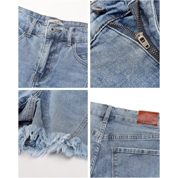 luvamia Jean Shorts for Women Trendy High Waisted Seamed Front Stretchy Denim Shorts Cut Off Frayed Hem Casual SummerBlue Breeze