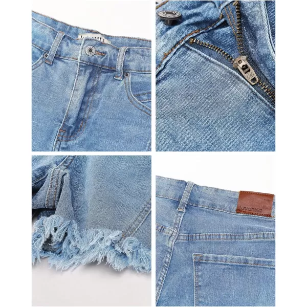 luvamia Jean Shorts for Women Trendy High Waisted Seamed Front Stretchy Denim Shorts Cut Off Frayed Hem Casual SummerCool Blue