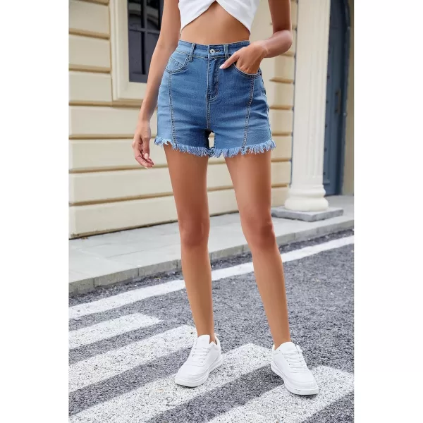 luvamia Jean Shorts for Women Trendy High Waisted Seamed Front Stretchy Denim Shorts Cut Off Frayed Hem Casual SummerMedium Bright