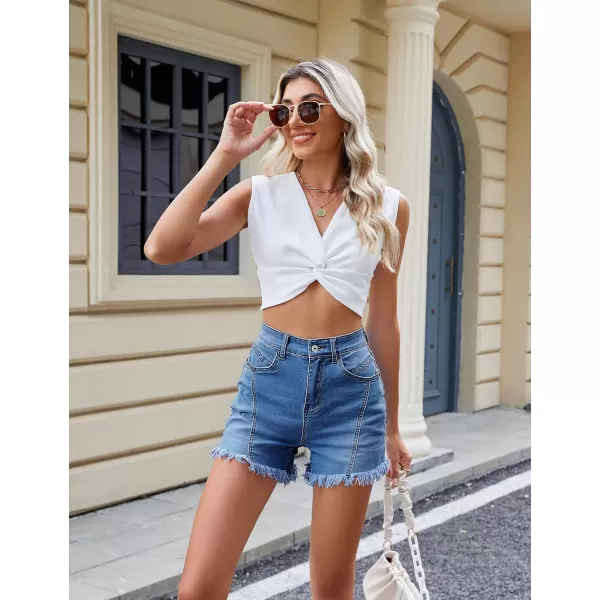 luvamia Jean Shorts for Women Trendy High Waisted Seamed Front Stretchy Denim Shorts Cut Off Frayed Hem Casual SummerMedium Bright