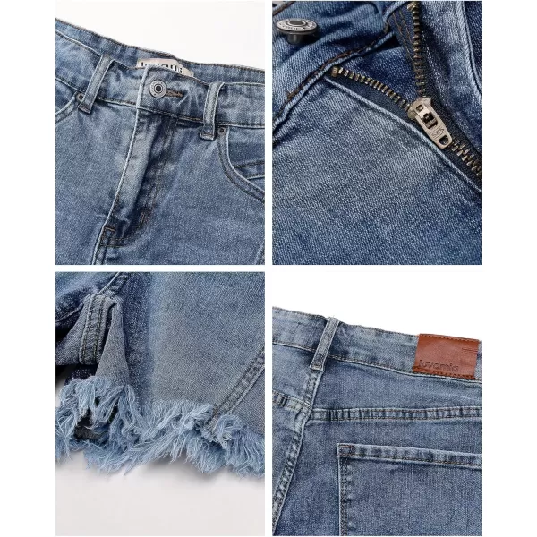 luvamia Jean Shorts for Women Trendy High Waisted Seamed Front Stretchy Denim Shorts Cut Off Frayed Hem Casual SummerVintage Blue