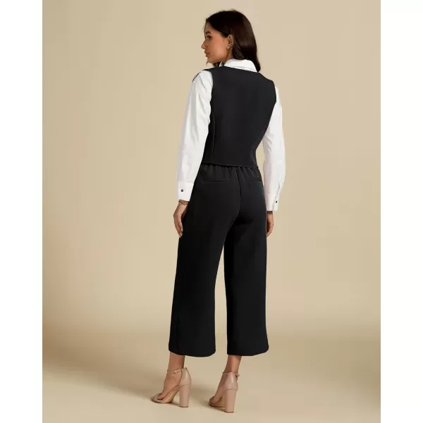 luvamia Pant Suits for Women Dressy Casual 2 Piece Sets Sleeveless Blazer Vest with Wide Leg Capri Pants Work OutfitBlack