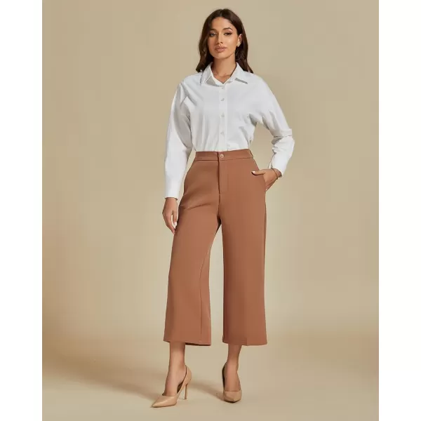 luvamia Pant Suits for Women Dressy Casual 2 Piece Sets Sleeveless Blazer Vest with Wide Leg Capri Pants Work OutfitCamel