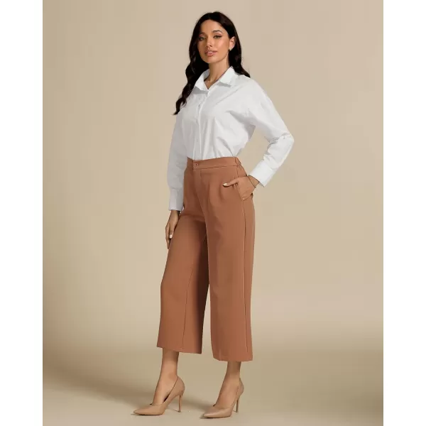 luvamia Pant Suits for Women Dressy Casual 2 Piece Sets Sleeveless Blazer Vest with Wide Leg Capri Pants Work OutfitCamel