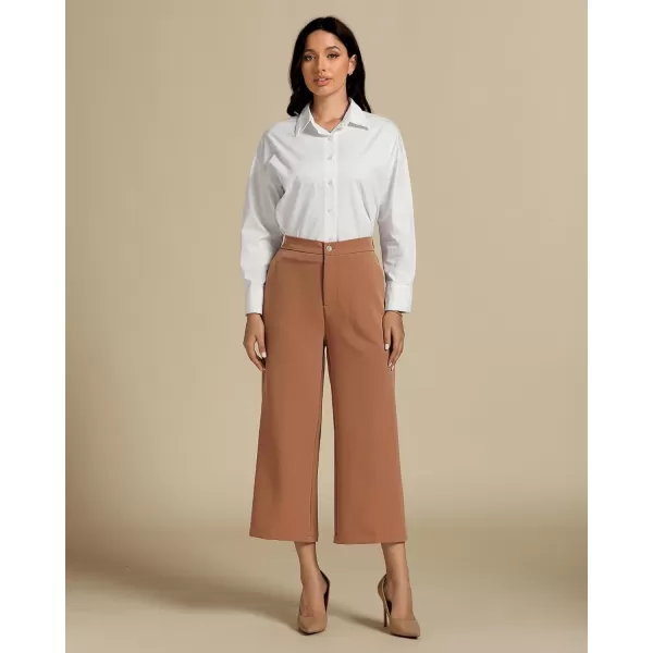 luvamia Pant Suits for Women Dressy Casual 2 Piece Sets Sleeveless Blazer Vest with Wide Leg Capri Pants Work OutfitCamel