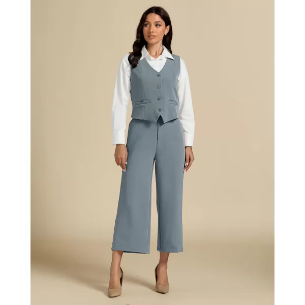 luvamia Pant Suits for Women Dressy Casual 2 Piece Sets Sleeveless Blazer Vest with Wide Leg Capri Pants Work OutfitGray