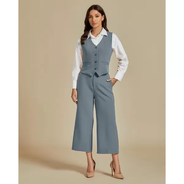 luvamia Pant Suits for Women Dressy Casual 2 Piece Sets Sleeveless Blazer Vest with Wide Leg Capri Pants Work OutfitGray