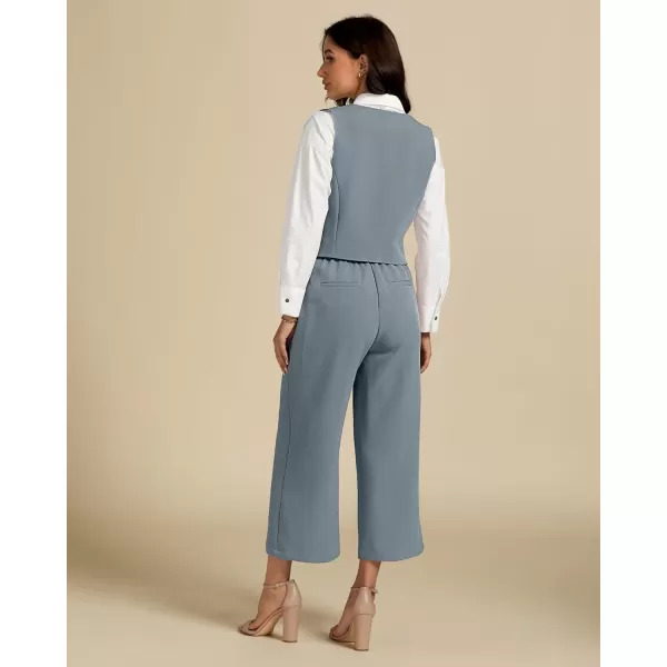 luvamia Pant Suits for Women Dressy Casual 2 Piece Sets Sleeveless Blazer Vest with Wide Leg Capri Pants Work OutfitGray