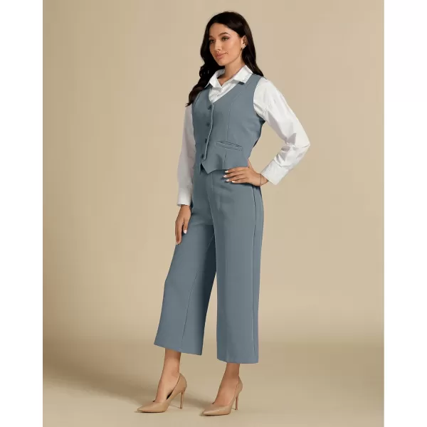 luvamia Pant Suits for Women Dressy Casual 2 Piece Sets Sleeveless Blazer Vest with Wide Leg Capri Pants Work OutfitGray