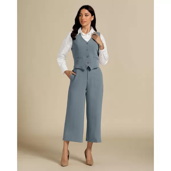 luvamia Pant Suits for Women Dressy Casual 2 Piece Sets Sleeveless Blazer Vest with Wide Leg Capri Pants Work OutfitGray