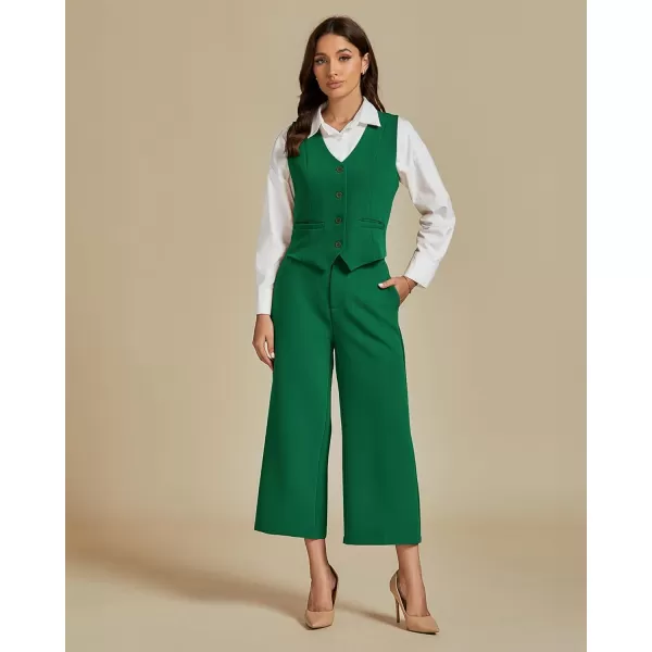 luvamia Pant Suits for Women Dressy Casual 2 Piece Sets Sleeveless Blazer Vest with Wide Leg Capri Pants Work OutfitJolly Green