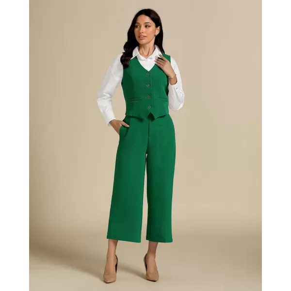 luvamia Pant Suits for Women Dressy Casual 2 Piece Sets Sleeveless Blazer Vest with Wide Leg Capri Pants Work OutfitJolly Green