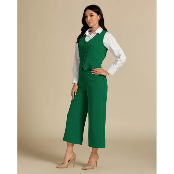 luvamia Pant Suits for Women Dressy Casual 2 Piece Sets Sleeveless Blazer Vest with Wide Leg Capri Pants Work OutfitJolly Green