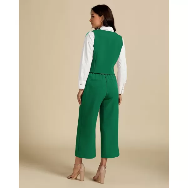 luvamia Pant Suits for Women Dressy Casual 2 Piece Sets Sleeveless Blazer Vest with Wide Leg Capri Pants Work OutfitJolly Green